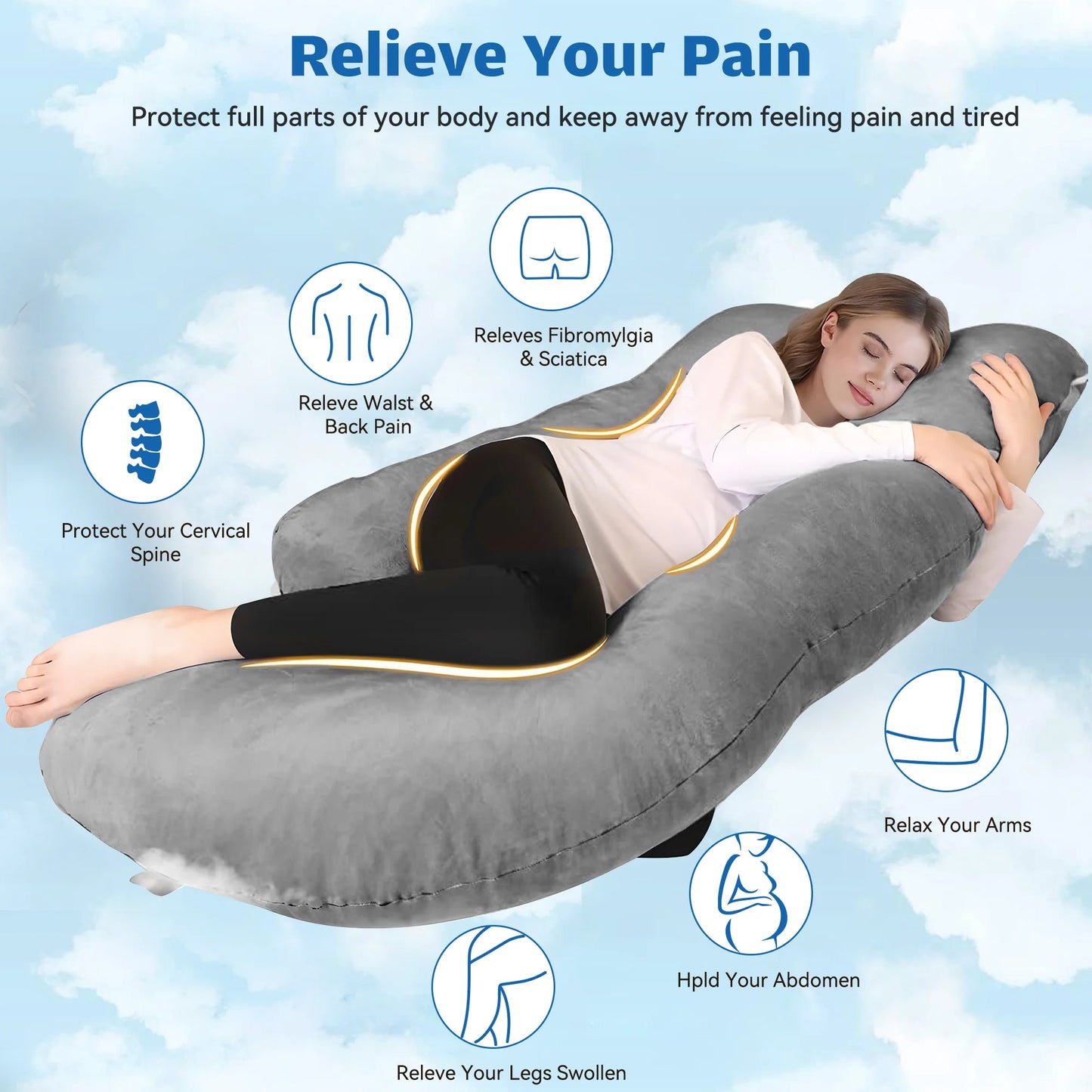 Pregnancy Pillow U Shaped Full Body Soft Maternity Pillow 70 Inch with Removable Velvet Cover