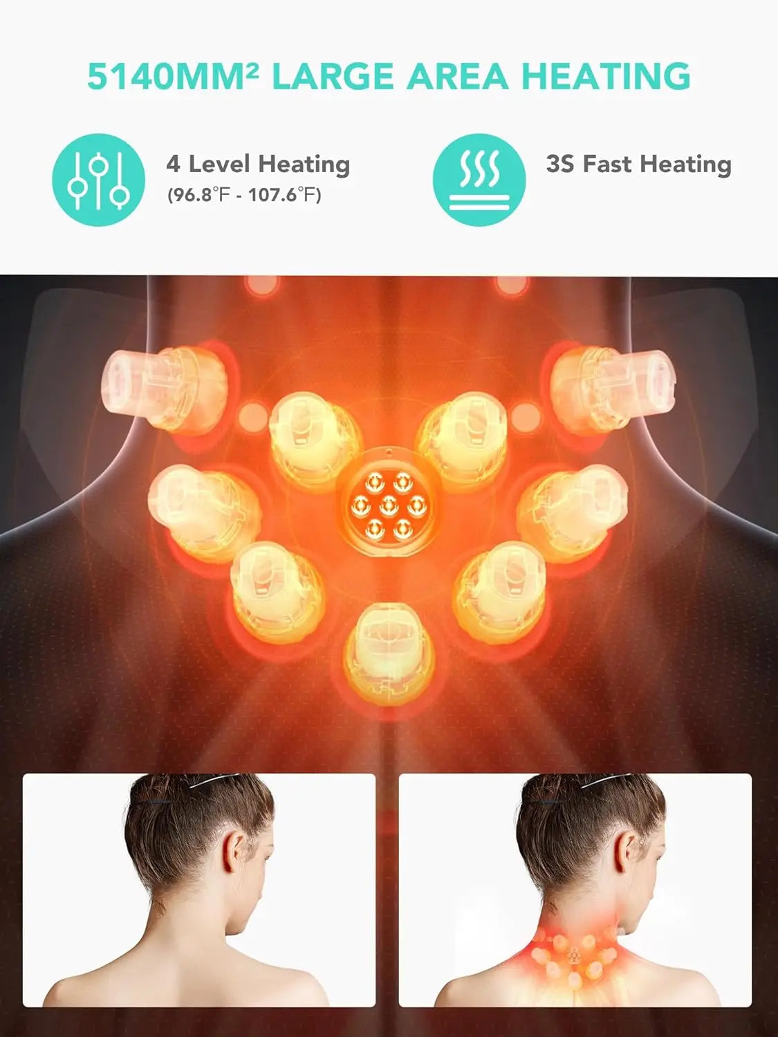 Foldable Neck Massager with Heat, Cordless Deep Tissue Vibration Massager for Pain Relief, Portable 9D Electric Shiatsu Neck