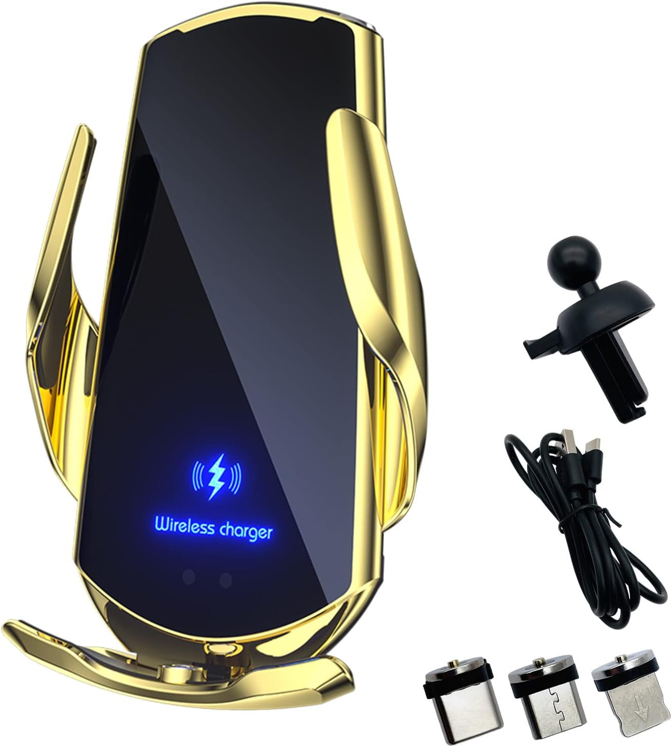 Wireless Car Charger Automotive Electric Induction 15W Wireless Charger Car Vent Mount Bracket Fast Charging Auto-Clamping Car Phone Holder Mount Air Vent Phone Holder Black…