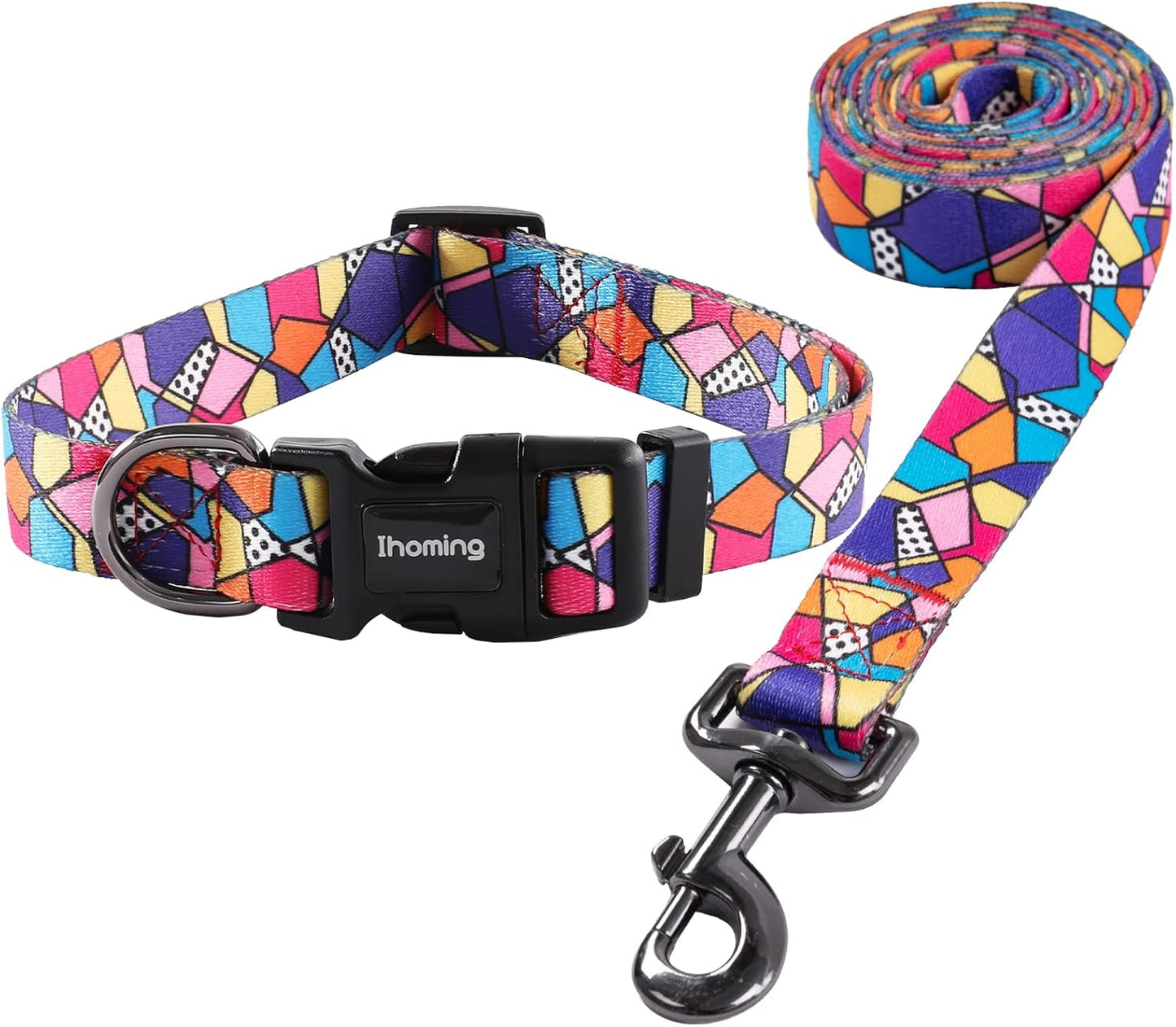 Ihoming Dog Collar and Leash Set for Daily Outdoor Walking Running Training, Space Design for Small Boys Girls Dogs Cats Pets, S-Up to 20LBS