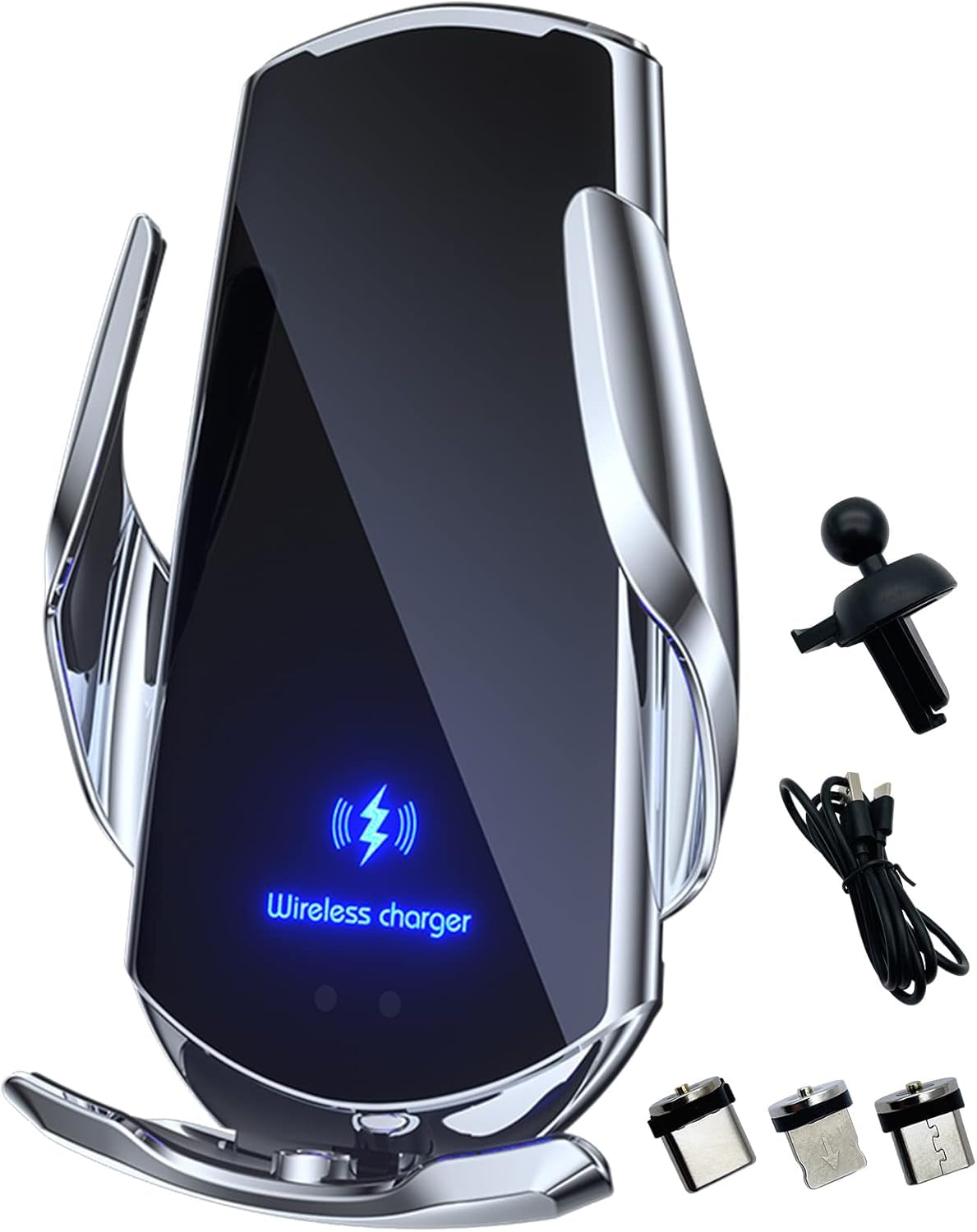 Wireless Car Charger Automotive Electric Induction 15W Wireless Charger Car Vent Mount Bracket Fast Charging Auto-Clamping Car Phone Holder Mount Air Vent Phone Holder Black…