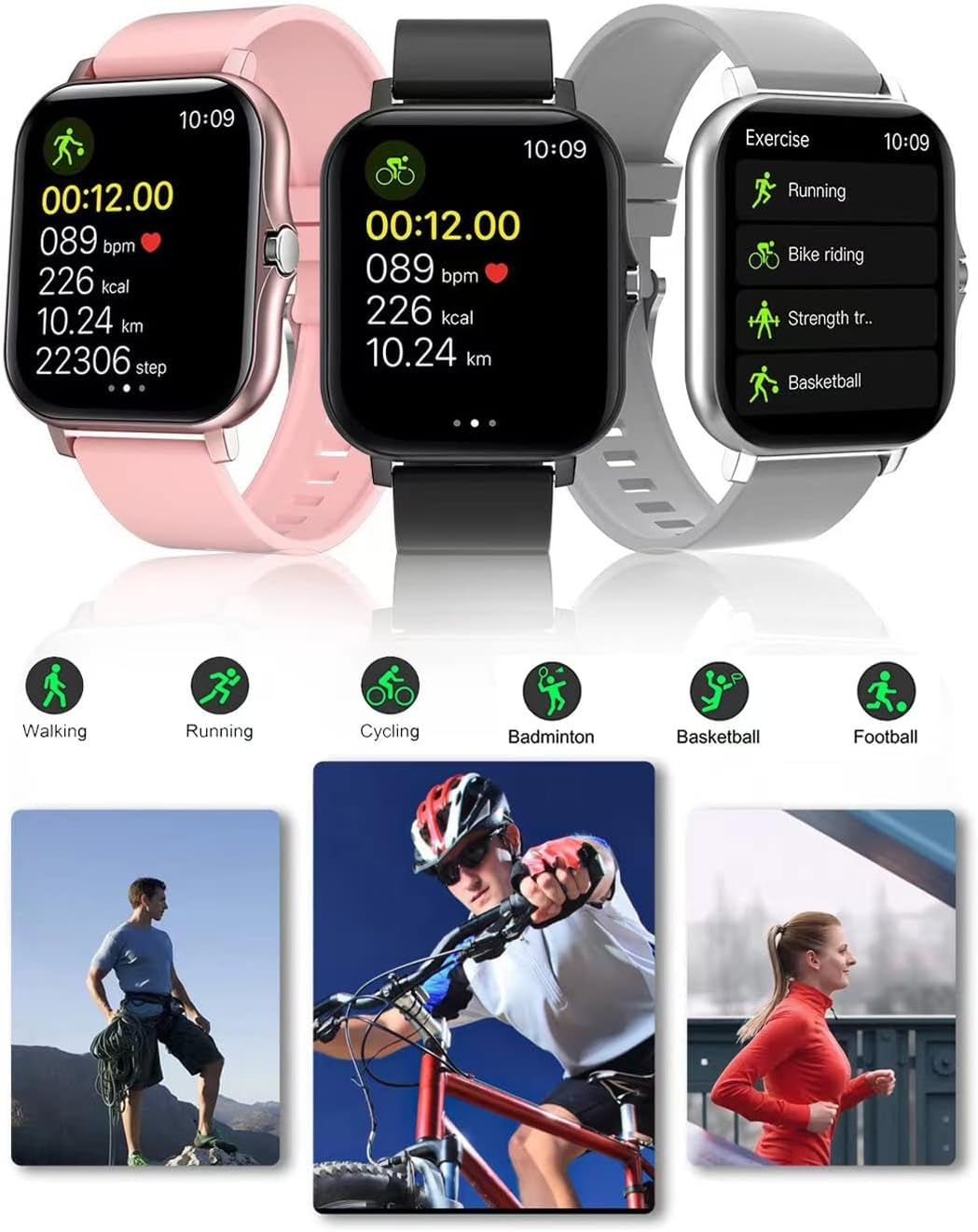 Smart Fitness Tracker Watch for Android/iOS - IP68 Waterproof, Heart Rate, Blood Oxygen, and Sleep Monitoring, 8 Sports Modes, Breath Training, Weather Updates - 1.69-Inch Display for Men and Women (Rose Gold)