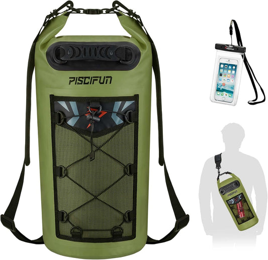 Piscifun Dry Bag, Waterproof Floating Backpack 5L/10L/20L/30L/40L with Waterproof Phone Case for Boating, Kayaking, Fishing