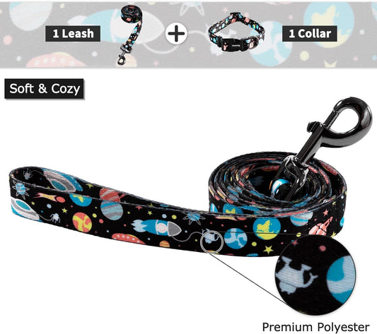 Ihoming Dog Collar and Leash Set for Daily Outdoor Walking Running Training, Space Design for Small Boys Girls Dogs Cats Pets, S-Up to 20LBS