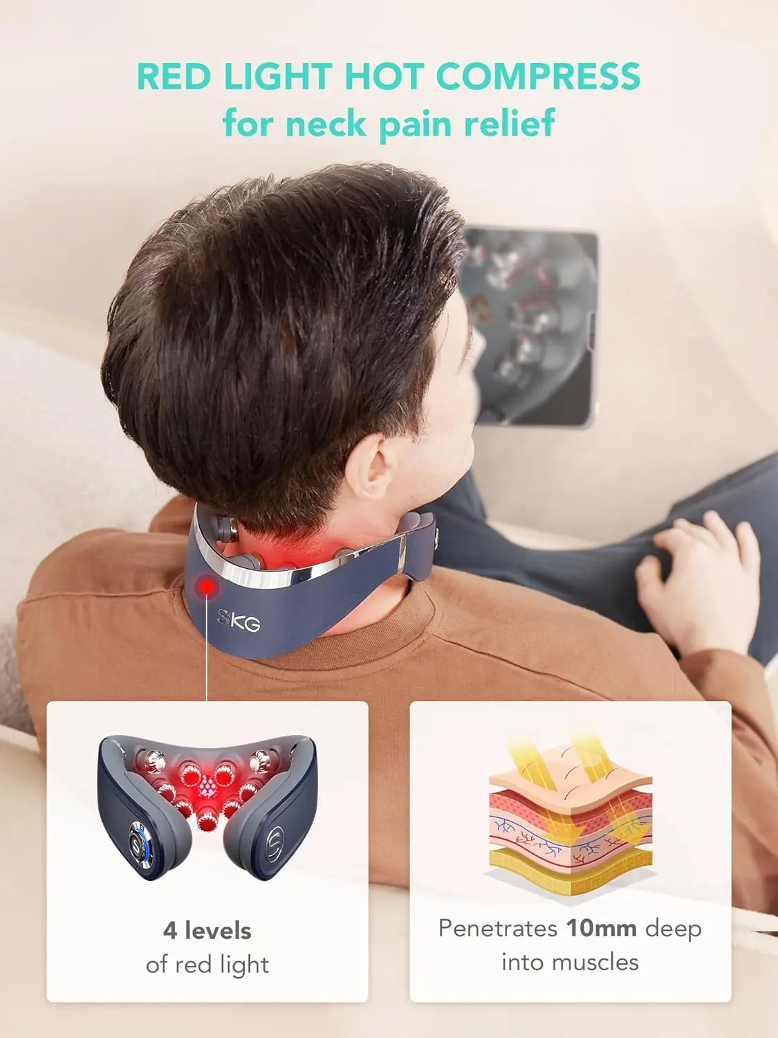 Foldable Neck Massager with Heat, Cordless Deep Tissue Vibration Massager for Pain Relief, Portable 9D Electric Shiatsu Neck
