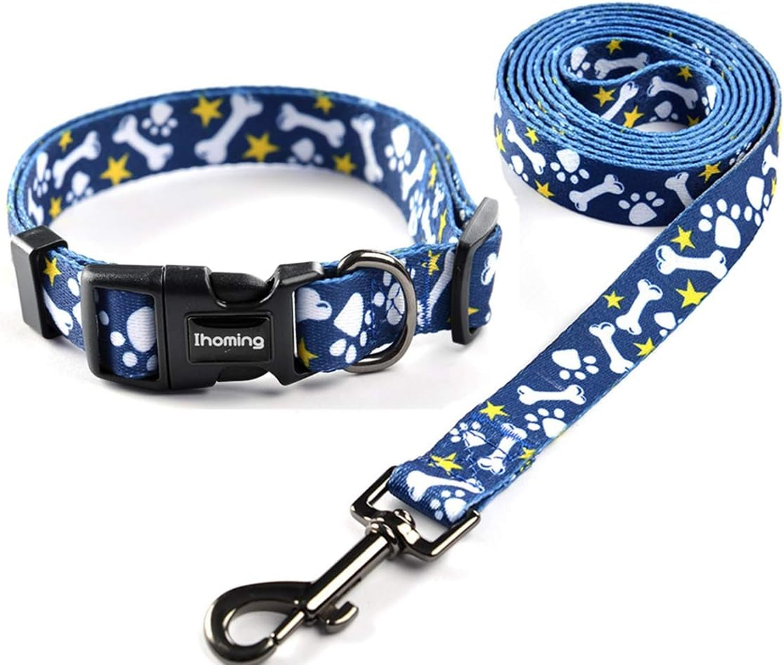 Ihoming Dog Collar and Leash Set for Daily Outdoor Walking Running Training, Space Design for Small Boys Girls Dogs Cats Pets, S-Up to 20LBS