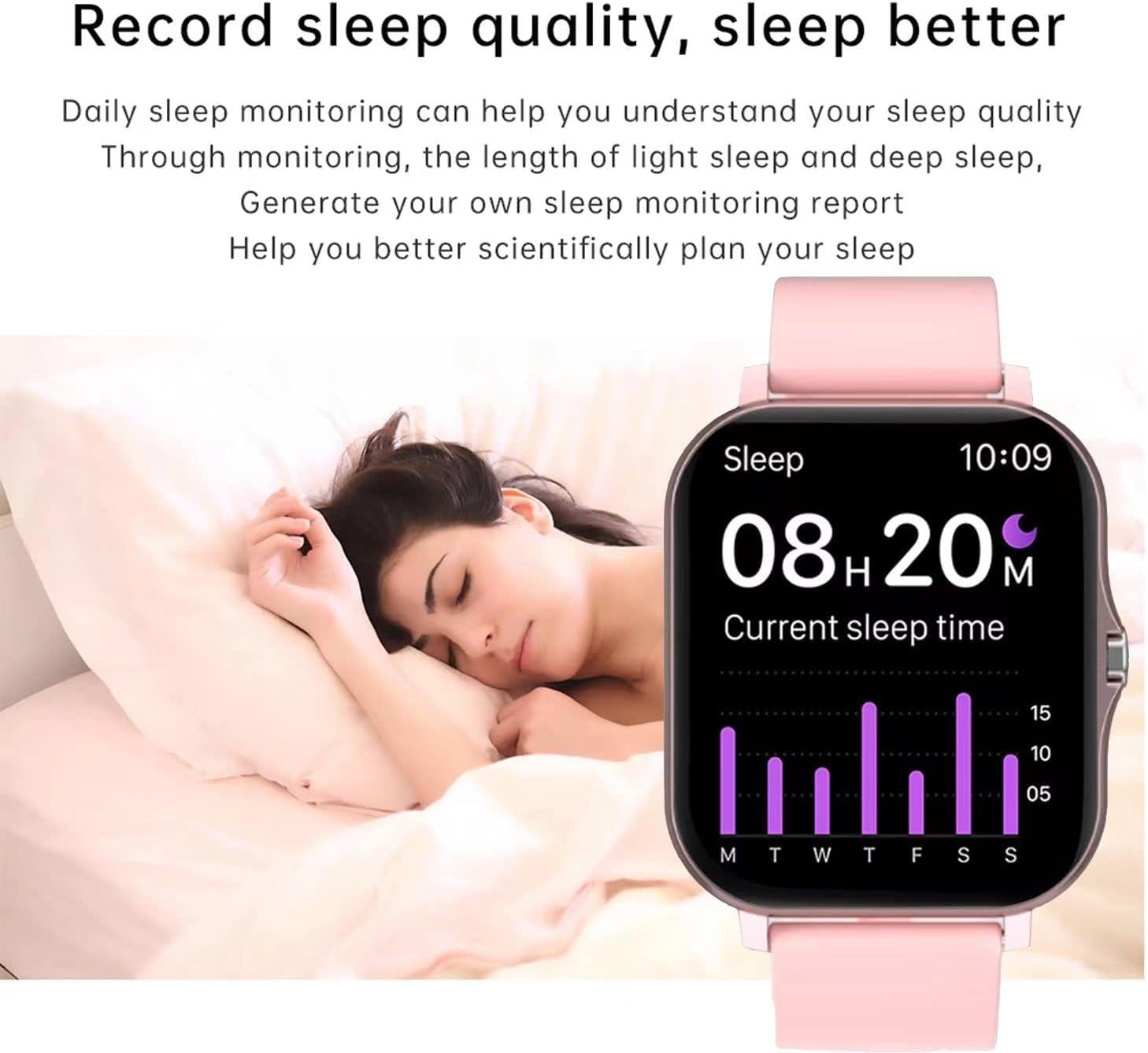 Smart Fitness Tracker Watch for Android/iOS - IP68 Waterproof, Heart Rate, Blood Oxygen, and Sleep Monitoring, 8 Sports Modes, Breath Training, Weather Updates - 1.69-Inch Display for Men and Women (Rose Gold)