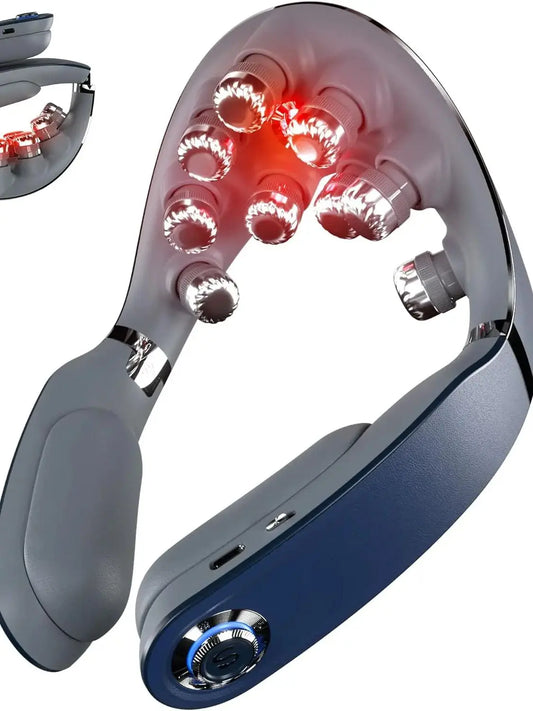 Foldable Neck Massager with Heat, Cordless Deep Tissue Vibration Massager for Pain Relief, Portable 9D Electric Shiatsu Neck