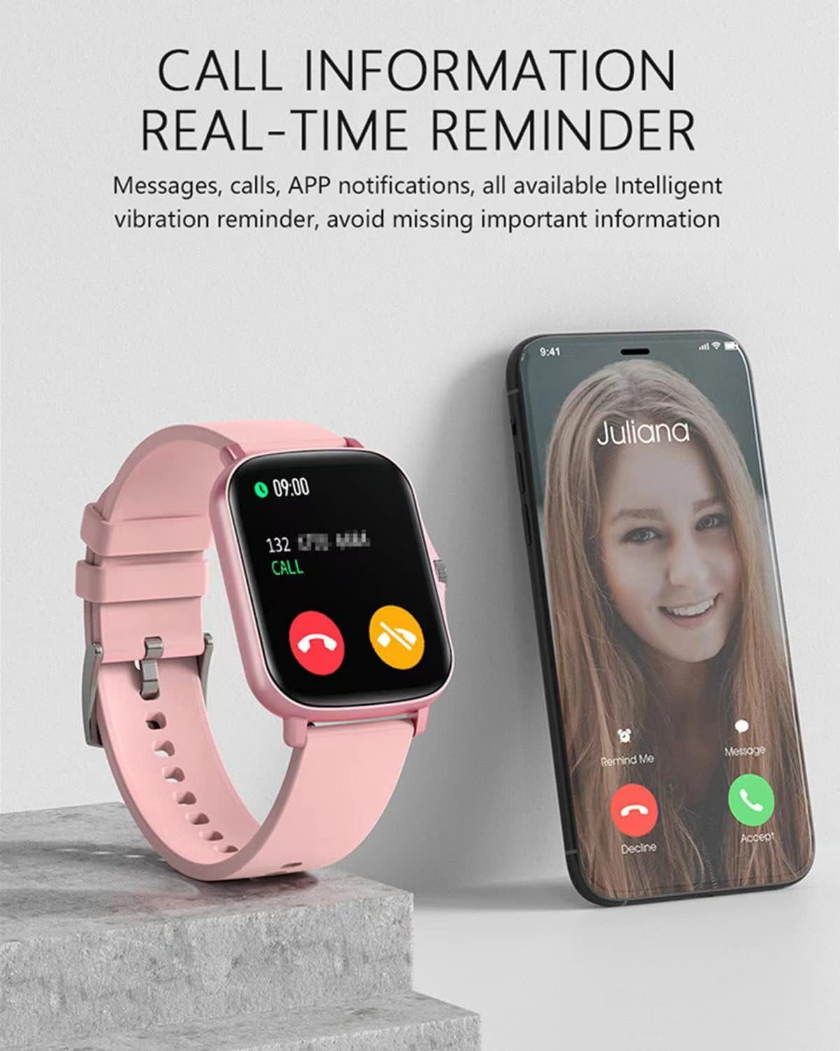 Smart Fitness Tracker Watch for Android/iOS - IP68 Waterproof, Heart Rate, Blood Oxygen, and Sleep Monitoring, 8 Sports Modes, Breath Training, Weather Updates - 1.69-Inch Display for Men and Women (Rose Gold)