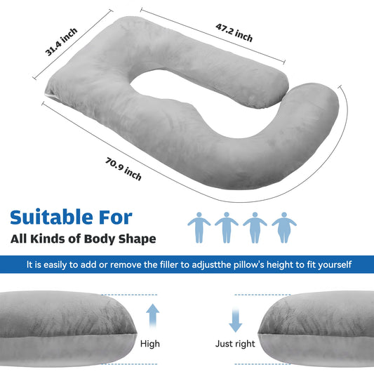 Pregnancy Pillow U Shaped Full Body Soft Maternity Pillow 70 Inch with Removable Velvet Cover