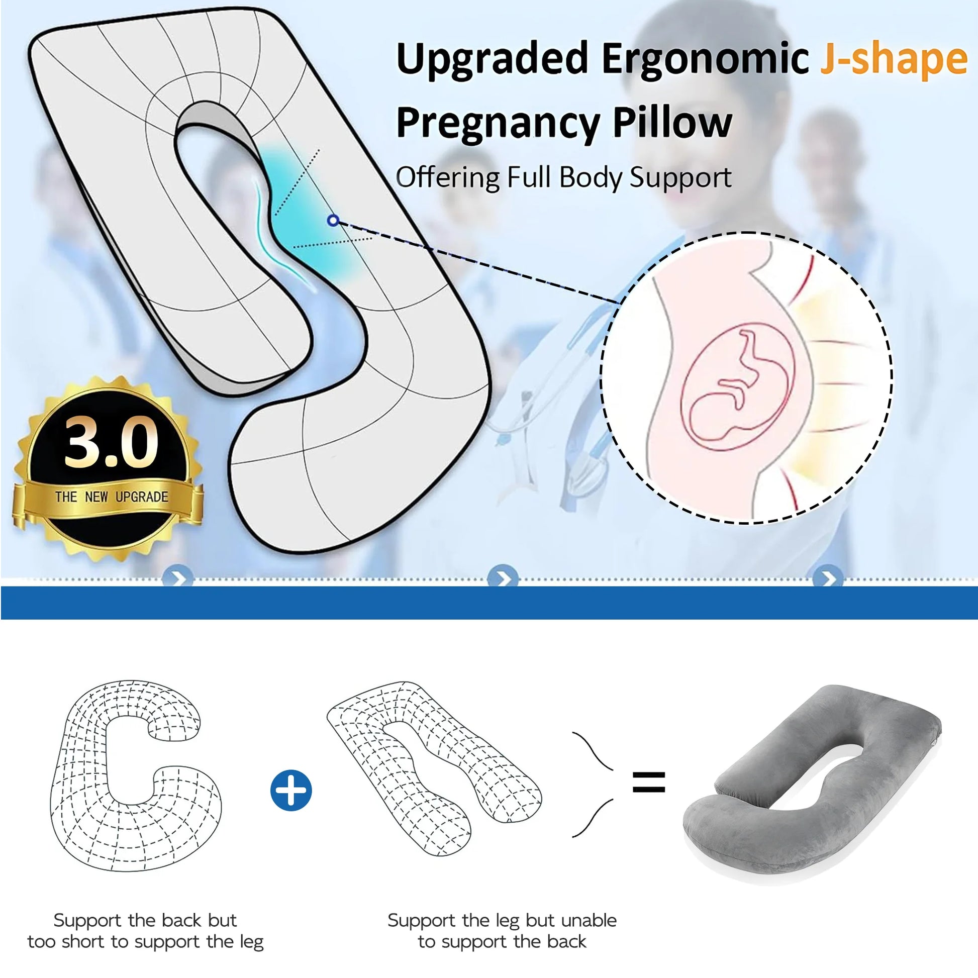 Pregnancy Pillow U Shaped Full Body Soft Maternity Pillow 70 Inch with Removable Velvet Cover