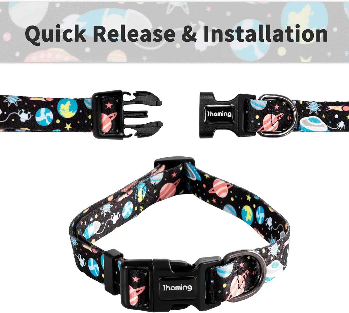 Ihoming Dog Collar and Leash Set for Daily Outdoor Walking Running Training, Space Design for Small Boys Girls Dogs Cats Pets, S-Up to 20LBS