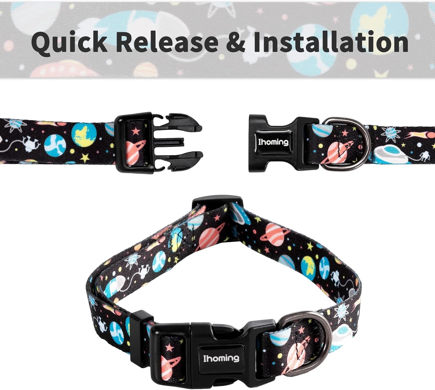 Ihoming Dog Collar and Leash Set for Daily Outdoor Walking Running Training, Space Design for Small Boys Girls Dogs Cats Pets, S-Up to 20LBS