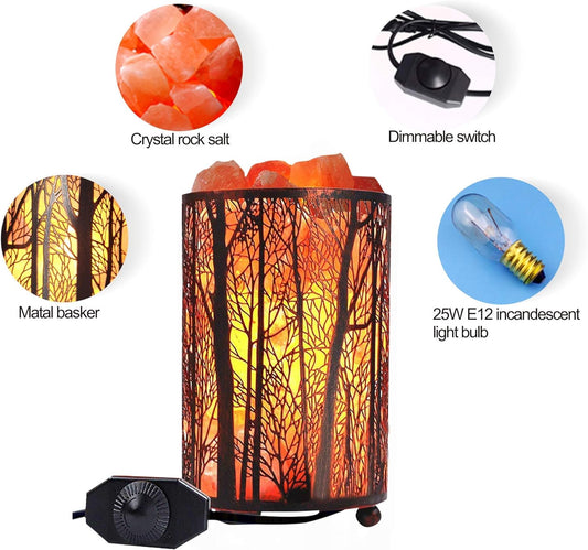 Shineled Salt Lamps, Natural Himalayan Salt Lamp, Forest Salt Lamp with Dimmer Switch, Salt Crystal Night Lights, Retro Metal Basket Decor Desk Lamp with Extra 25W Lamp Bulbs (Retro Red)