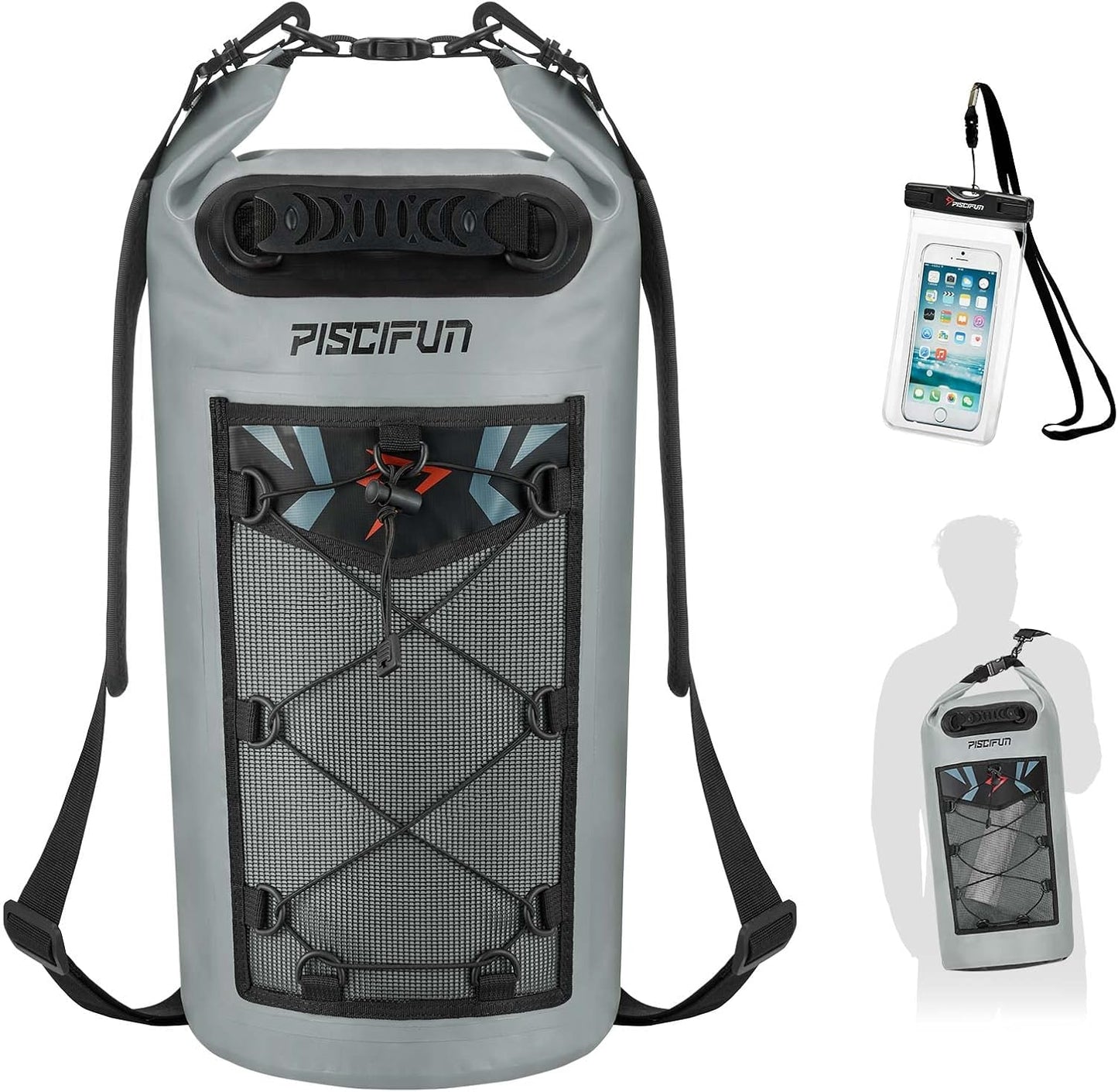 Piscifun Dry Bag, Waterproof Floating Backpack 5L/10L/20L/30L/40L with Waterproof Phone Case for Boating, Kayaking, Fishing