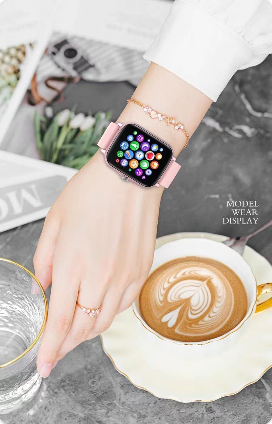 Smart Fitness Tracker Watch for Android/iOS - IP68 Waterproof, Heart Rate, Blood Oxygen, and Sleep Monitoring, 8 Sports Modes, Breath Training, Weather Updates - 1.69-Inch Display for Men and Women (Rose Gold)