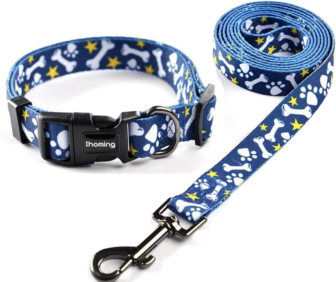 Ihoming Dog Collar and Leash Set for Daily Outdoor Walking Running Training, Space Design for Small Boys Girls Dogs Cats Pets, S-Up to 20LBS