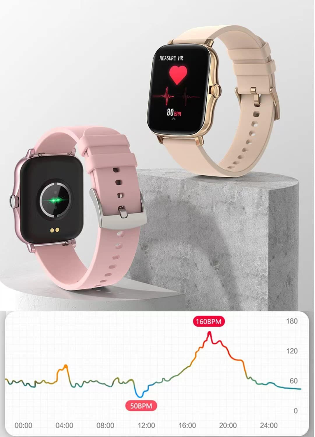 Smart Fitness Tracker Watch for Android/iOS - IP68 Waterproof, Heart Rate, Blood Oxygen, and Sleep Monitoring, 8 Sports Modes, Breath Training, Weather Updates - 1.69-Inch Display for Men and Women (Rose Gold)