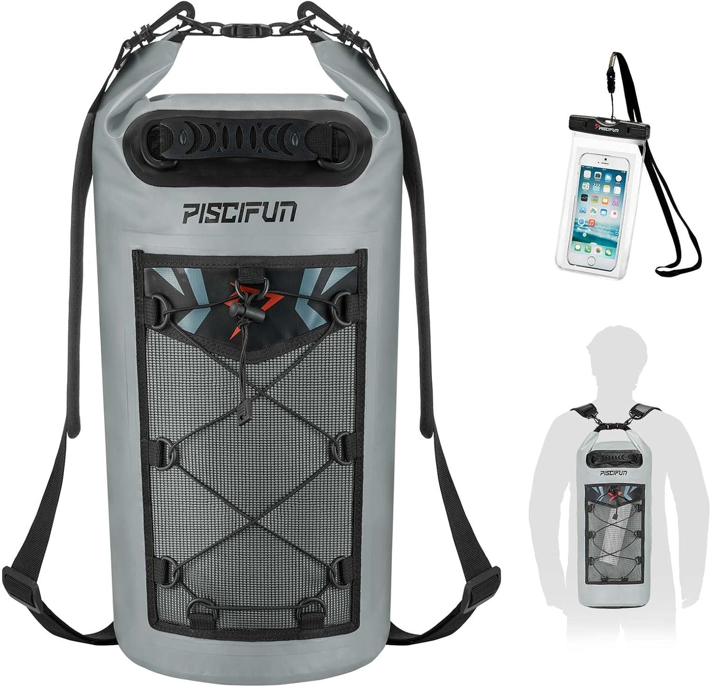 Piscifun Dry Bag, Waterproof Floating Backpack 5L/10L/20L/30L/40L with Waterproof Phone Case for Boating, Kayaking, Fishing